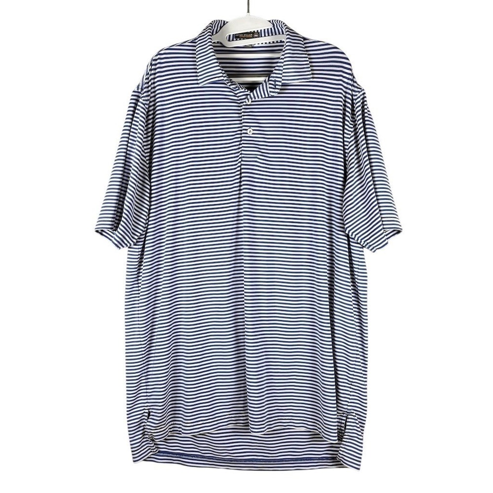 Peter Millar Summer Comfort Golf Polo Shirt‎ Mens L Blue Stripe Short